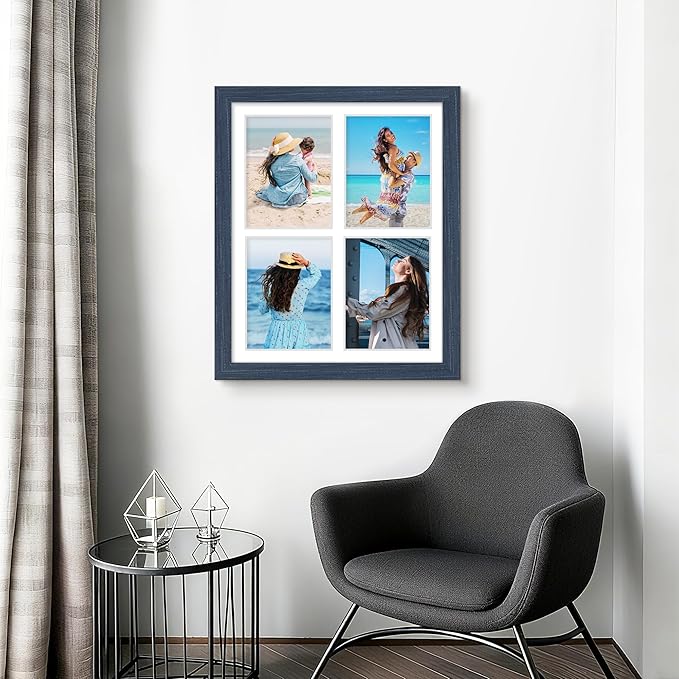 12x16 Picture Frame 5x7 Collage Picture Frame Displays Four 5x7 inch Photos or 12x16 (Without Mat) for Available Horizontal Wall Mounting Display and Vertical Navy Blue