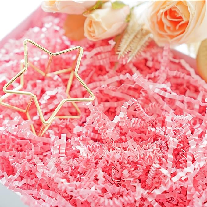Bobobag - 1LB Crinkle Cut Paper Shred Filler Recyclable Gift Wrap Confetti Raffia Grass Shred Paper for Easter Baskets Filler Creative Eggs Decor (Pink)