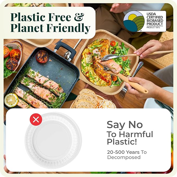 Palm Leaf Plate Bamboo Paper Plates Disposable 10 Inch & 7 Inch Bulk Party Pack Eco Compostable Biodegradable Wooden Plate Best Alternative To Plastic Paper Plates (50 pc)
