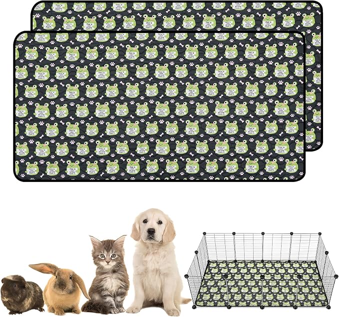 2PCS Reusable Guinea Pig Cage Liners,28"x56"Washable Fast Absorbent Odor Resistant Anti-Slip Training Pee Pads, Funny Frog Pattern,Options for Guinea Pigs, Rabbits, Hamsters, Rats, Chinchillas