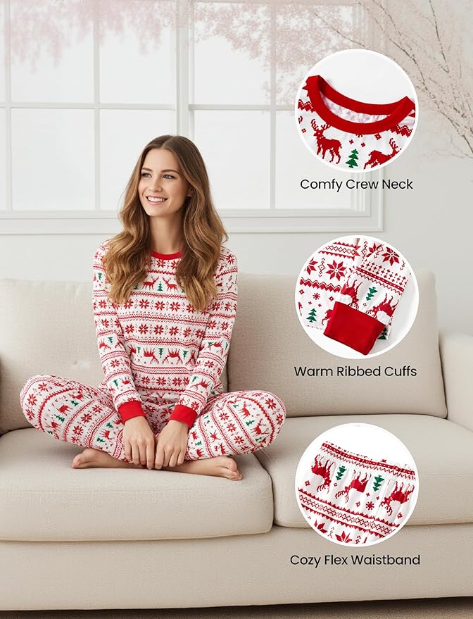 PATPAT Christmas Family Matching Pajama Sets Includes Christmas Socks - Perfect for Family Photos & Holiday Celebrations