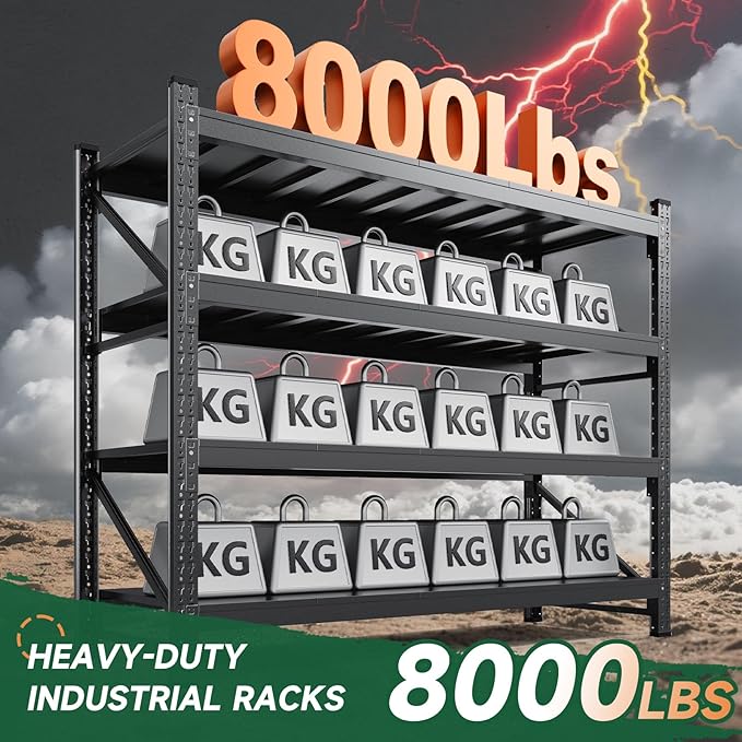 Letaya 8000LBS Storage Shelves Heavy Duty,75" W Garage Shelving Units, 4 Tier Adjustable Utility Rack Shelf,Large Metal Industrial Shelves,for Shop,Warehouse,Basement (75" W x 24" D x 70" H)