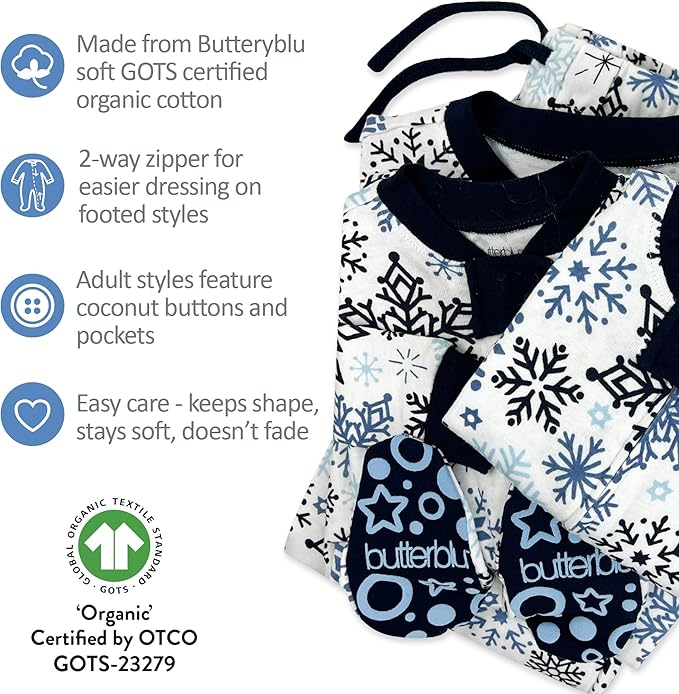JAMIE Matching Family Jammies Holiday Pajamas 100% Organic Cotton PJs Adults, Kids, Toddlers, Baby, Pets