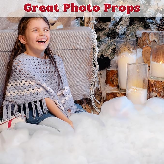 QZYL 1LB Fluffy Fake Snow, Cotton White Christmas Decorations, Vacuum-Packed Christmas Village Snow, Cotton Stuffing for Crafts Indoor Fake Snow for Christmas Tree Table Covering Home Winter Party