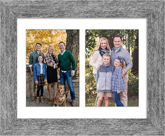 8.5x11 Picture Frame Display 2 opening Double 5x7 Picture Frame Collage,Multi Photo Frame with Mat,Plexiglass,Horizontal and Vertical Formats for Wall Decor,Grey Wood Grain