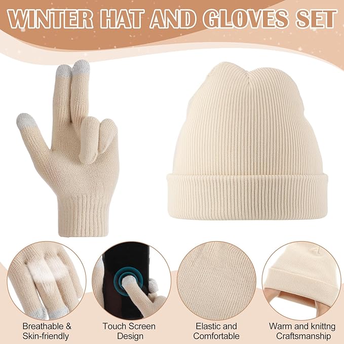 Geyoga 6 Pcs Women Winter Beanie Hat Scarf Gloves Ear Muffs Fuzzy Socks Set, Touchscreen Gloves for Thermal Gift Cold Weather