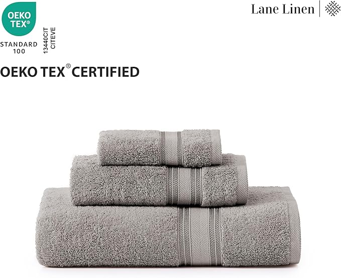 LANE LINEN Bath Towel Set of 12 – Premium 100% Cotton Ring-Spun, 4 Bath, 4 Hand & 4 Washcloth, Zero Twist Hotel Collection Towels Soft, Gentle on Body, Absorbent & Ideal for Everyday Use – Grey