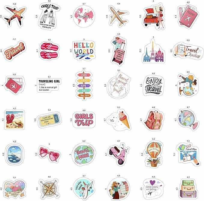 100Pcs Travel Stickers for Girls Luggage, for Water Bottle - Traveling Scrapbook Stickers and Decals - Cute Travel Journaling Decals - Traveling Girly Gifts