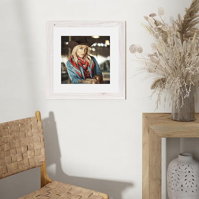 Fun Memories Square Wooden Picture Frame - 16x16 Tempered Glass, Wall Mountable, White, 1 Pack