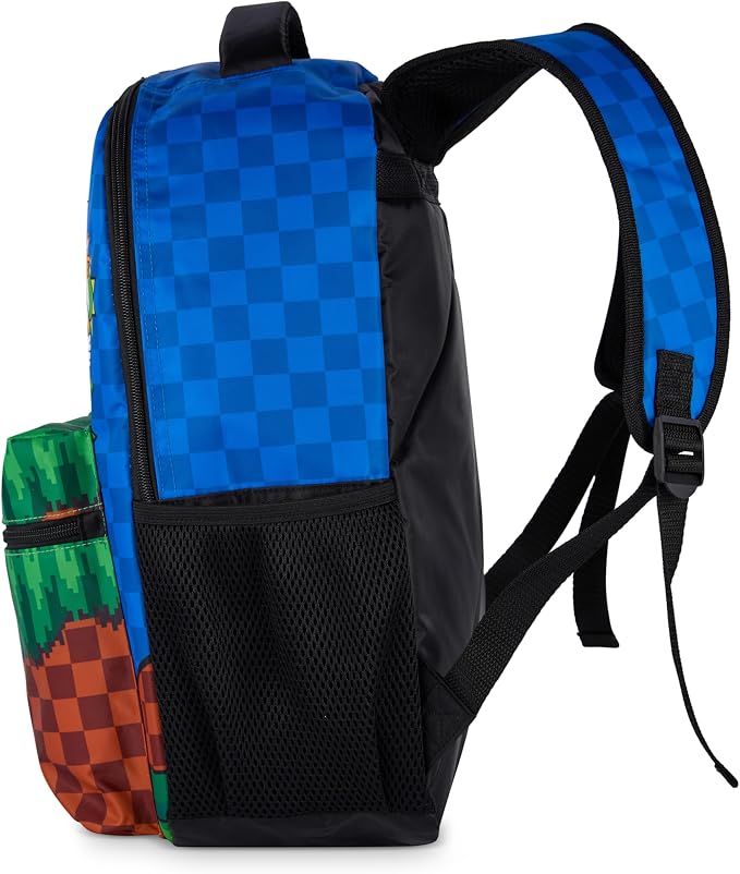 AI ACCESSORY INNOVATIONS Sonic The Hedgehog Backpack, Boys & Girls Featuring Sonic, Tails, and Knuckles,16” Bookbag w/Molded Sonic Dangle, Blue