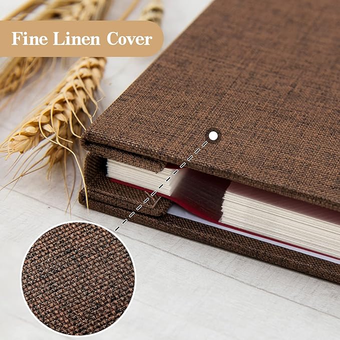potricher Large Photo Album Self Adhesive 4x6 5x7 8x10 Pictures Linen Cover 40 Blank Pages Magnetic DIY Scrapbook Albums with A Metallic Pen (Brown)