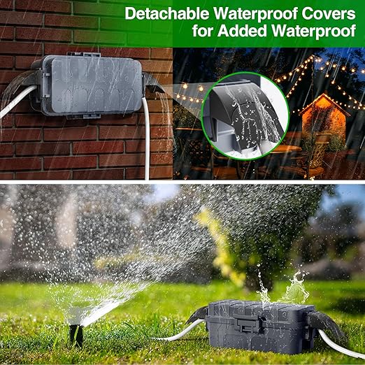 Flemoon [2 Pack] IP55 Small Outdoor Electrical Box Waterproof (Inner 5.9 x 3.2 x 1.8inch), Extension Cord Cover with Detachable Awning Covers for Plug, Outlet, Holiday Lights, Gray