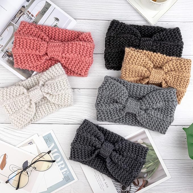 DRESHOW Winter Knit Chunky Headbands for Women Crochet Turban Knitted Ear Warmer Fashion Head Wrap 6 Pack