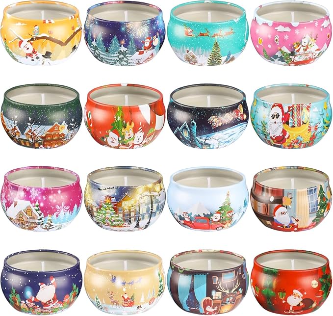 16 Pack Christmas Scented Candles Set for Home, Relaxing Stress Relief, Aromatherapy - Natural Soy Wax and Fragrance - Gifts for Women, Mom, Best Friend, Wife