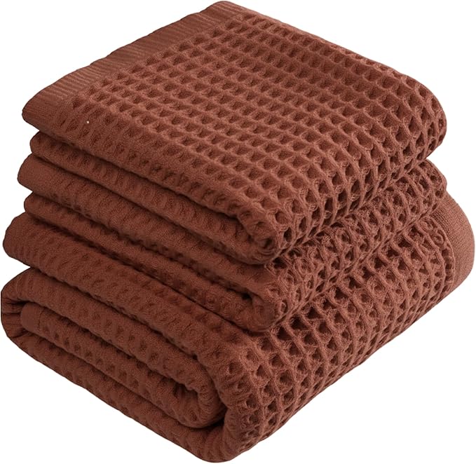 DEMMEX Organic Cotton Waffle Weave Turkish Towel Set for Bathroom, 100% OEKO-TEX Certified Super Soft Turkish Cotton, Lightweight & Quick Dry, 1 Bath & 2 Large Hand Towels, 30x60/20x30 in., Terracotta
