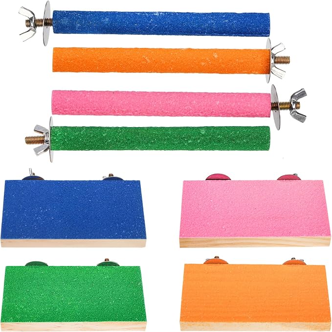 8 Pcs Bird Perch Stand Toy, Colorful Wood Parrot Perch Stand Platform Paw Grinding Stick, Bird Cage Accessories for Budgies, Parakeet, Cockatiel, Lorikeet, Conure