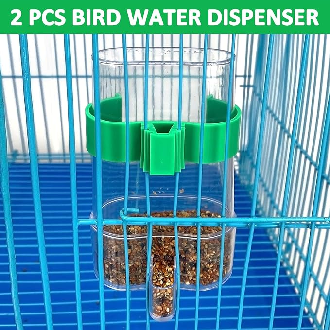 2 Pcs Automatic Bird Water Dispenser, Bird Water Feeder, Bottles Parrot Drinker Seed Food Container, Parakeet Cage Accessories for Parakeet Budgies Cockatiel Lovebird Small Birds Canary Finch