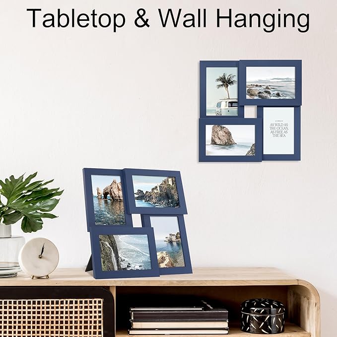 4x6 Collage Picture Frame,4 Photo Frame with Real Glass,Family Picture Frame Collage Wall Hanging or Tabletop Display，Blue