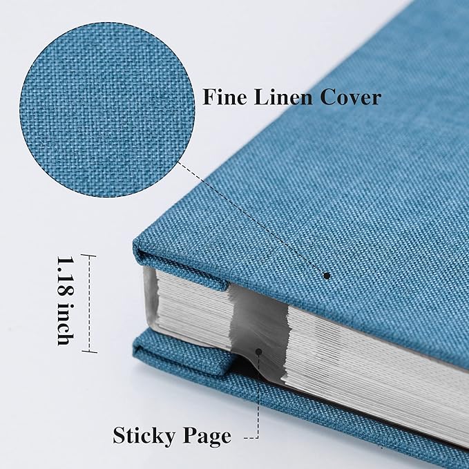 Vienrose Large Photo Album Self Adhesive for 4x6 8x10 Pictures Linen Scrapbook Album DIY 60 Blank Pages with A Metallic Pen