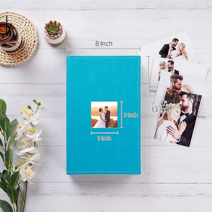 potricher Small Photo Album 4x6 300 Photos Leather Cover Picture Book with 300 Horizontal Pockets for Family Wedding Anniversary and Baby (Blue)