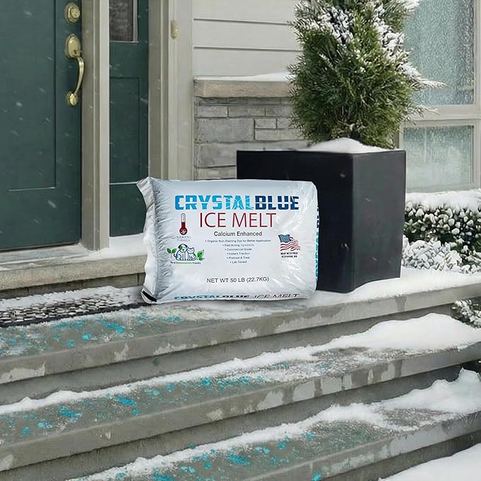 Snow Joe Crystal Blue Snow & Ice Melter, Heat-Generating Crystals, 50 Lb Bag - Fast-Acting Commercial Deicer and Remover for Concrete, Driveway, Sidewalk, and Outdoor Spaces