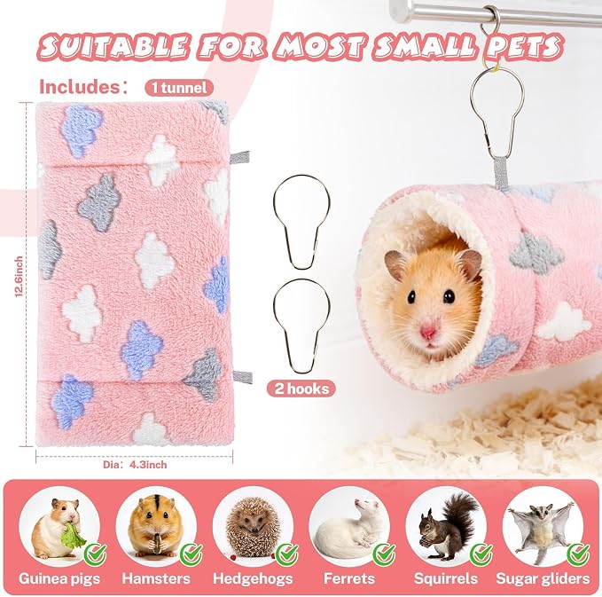 RAINFLOW Pink Hamster Tunnel - Soft Rabbit Tunnel for Playing & Resting | Portable Hanging Guinea Pig Tunnel Toy for Ferret, Rat, Hedgehog, Hamster, Squirrel & Sugar Glider, Soft Small Pet Accessory