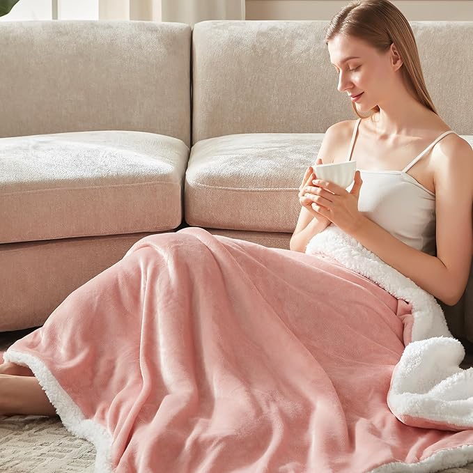 Cozy Heated Blanket Twin Size - Fast Warming Electric Throw Blanket with 6 Heat Settings & 4 Hours Auto-Off, Ideal Gift for Her, 62"x84", Pink