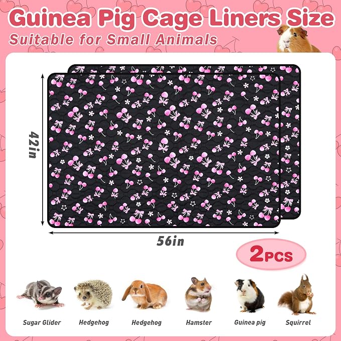 2 Pack Waterproof Guinea Pig Cage Liner, 42" x 56" Washable Reusable Guinea Pig Liner, Super Absorbent Leak-Proof Pet Pee Pad Mats for Guinea Pigs Rabbit Chinchilla Bunny Hamster