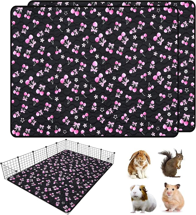 2 Pack Waterproof Guinea Pig Cage Liner, 48" x 60" Washable Reusable Guinea Pig Liner, Super Absorbent Leak-Proof Pet Pee Pad Mats for Guinea Pigs Rabbit Chinchilla Bunny Hamster