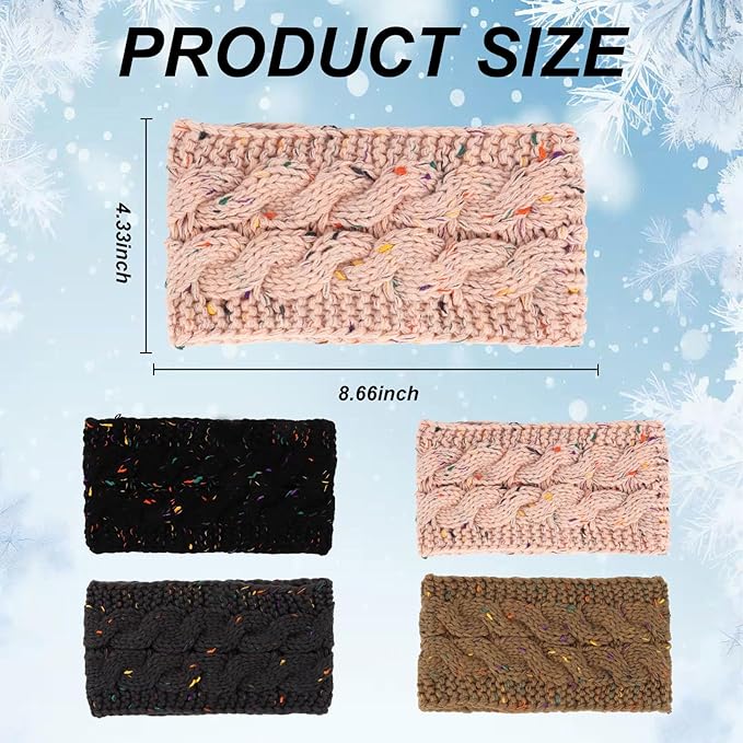 4 Pack Winter Headbands for Women Ear Warmers Warm Headbands for Women Knit Hair Bands Headwear for Cold Weather Winter Hair Accessory Ideal Gifts