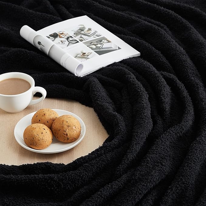 CYMULA Super Soft Knit Throw Blanket Twin Size Black-Lightweight Plush Fuzzy Fluffy Warm Cozy Blankets and Throws for Sofa Bed All Season Use, 60x80 inches