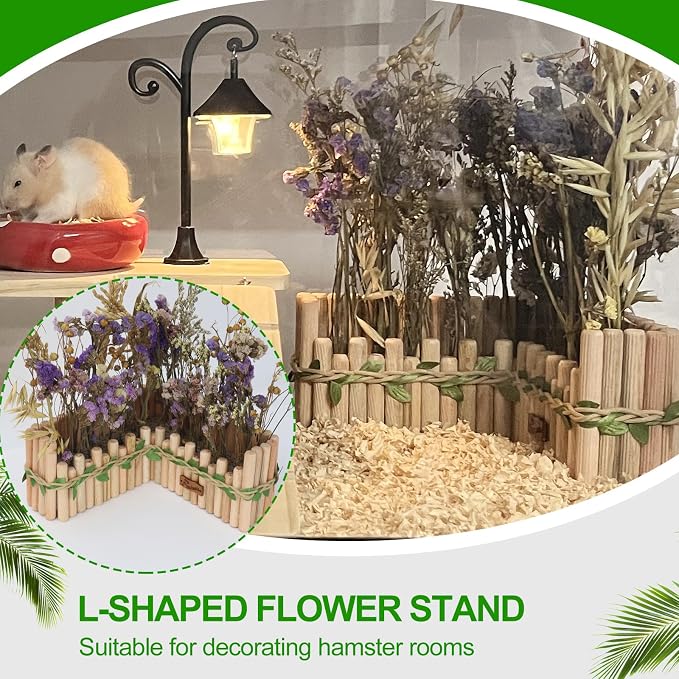 Hamster Cage Sprays Flower Foraging Holder - Natural Wood Feeding Stand, Small Pet Habitat Accessories for Hamsters Mouse Guinea Pig Dwarf Gerbils Syrian Mice (Leaf - L Shape)