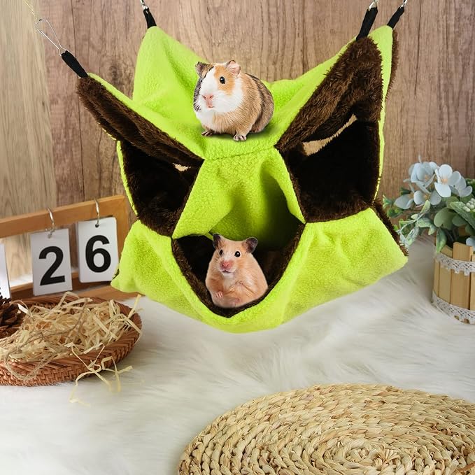 3 Tier Ferret Rat Hammock, Guinea Pig Cage Accessories, Green | Rat Hammock for Cage, Pet Cage Hanging Hammock, Small Animals, Guinea Pig, Ferret, Kitten, Squirrel, Chinchilla, Rat, Parrot