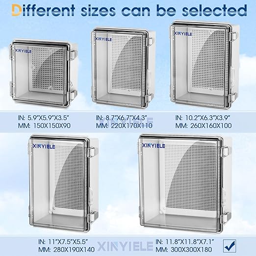 Waterproof Outdoor Project ABS Plastic Junction Box IP67 Weatherproof Dustproof Enclosure with Hinged Cover, Mounting Plate,Wall Brackets for Power Project (Clear, 11.8"x11.8"x7.1")