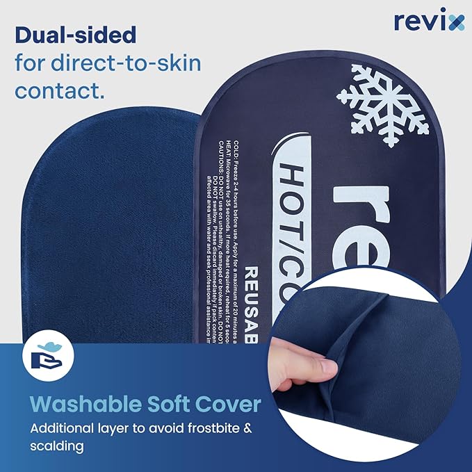 REVIX Reusable Ice Packs for Injuries – 5-Piece Gel Cold Packs with Hand-Free Design, Hot Cold Compress for Knee, Back, Shoulder, Neck, Elbow, Post-Workout or Daily Use, Navy