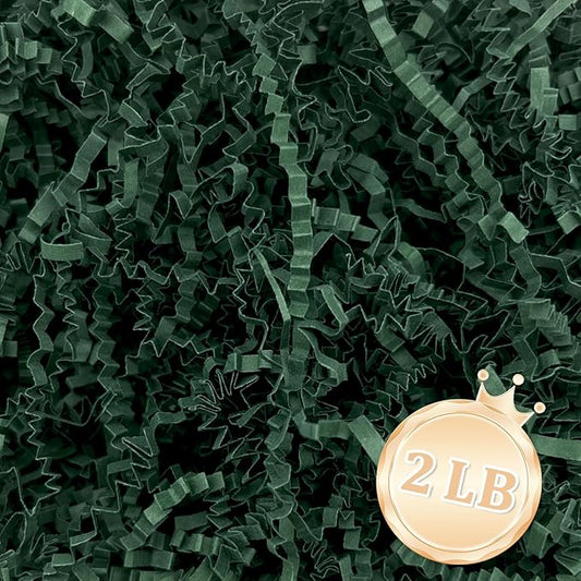 2 LB Dark Green Crinkle Cut Paper Shred Filler Great for Gift Wrapping, Basket Fillers, Birthday, Gift Wrapping, Anniversary, Halloween Thanksgiving Christmas Party Decor Filling Supplies