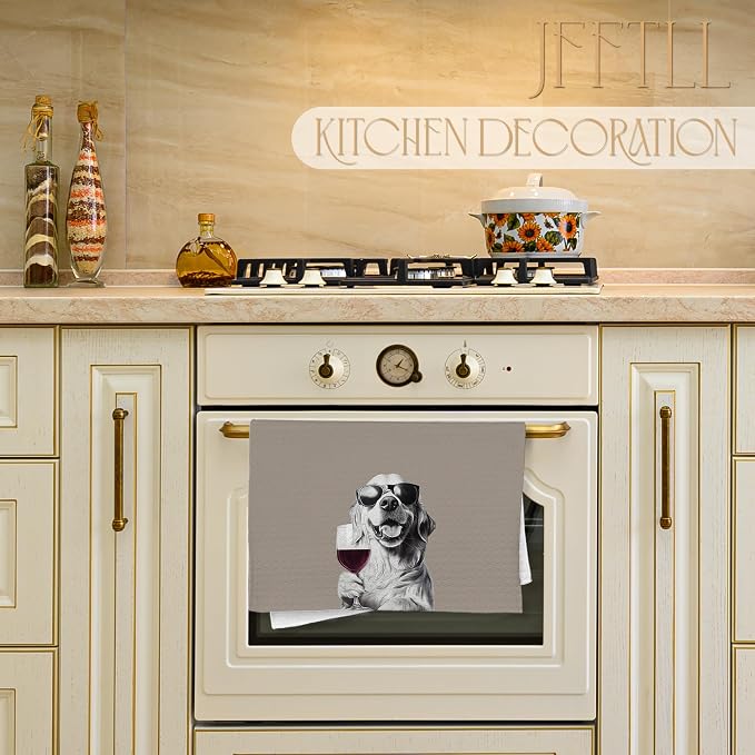 Golden Retriever Decor Kitchen Towels, Golden Retriever Gift Dish Tea Towel for Kitchen Decor, Bar Towels for Bartender, Wine Lover Gifts, 16x24 Inch（Brown）