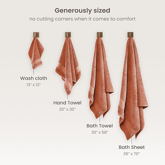 BIOWEAVES 100% Organic Cotton 700 GSM Plush Premium Washcloths 13" x 13" GOTS Certified, Face Towels Perfect for Home & Bathroom - Burnt Orange, Pack of 12