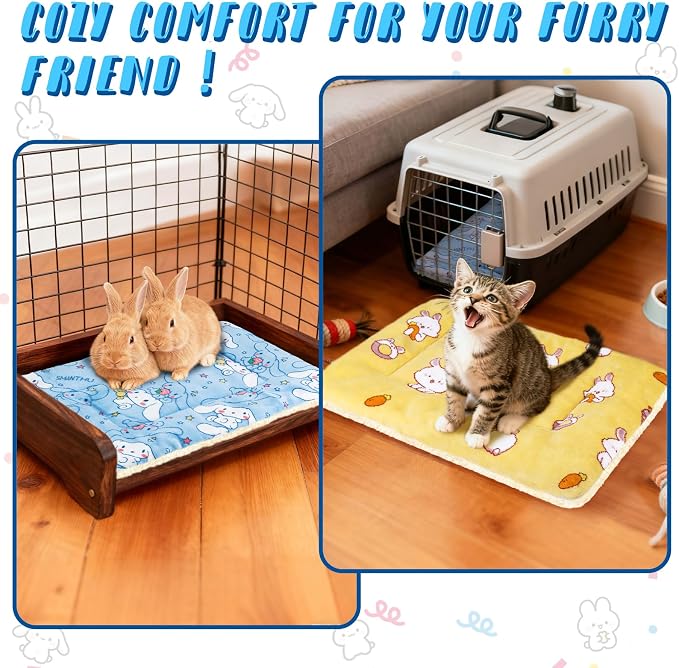 2 Pcs Guinea Pig Bed, Washable Rabbit Bunny Bed Mat Soft Small Animal Winter Bed Pads Sleeping Pads for Rat Chinchilla Hedgehog Hamster Squirrel Ferret (19 x13 inch)