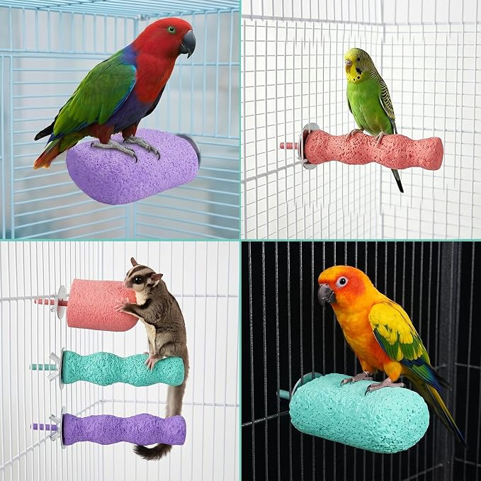 6 Pack Bird Beak Grinding Stone, Volcanic Rock Perch Stand for Parrot Cage, Cage Accessories Foot Claw Trimmer Platform for Parakeets Budgies Cockatiels Lovebirds Conures