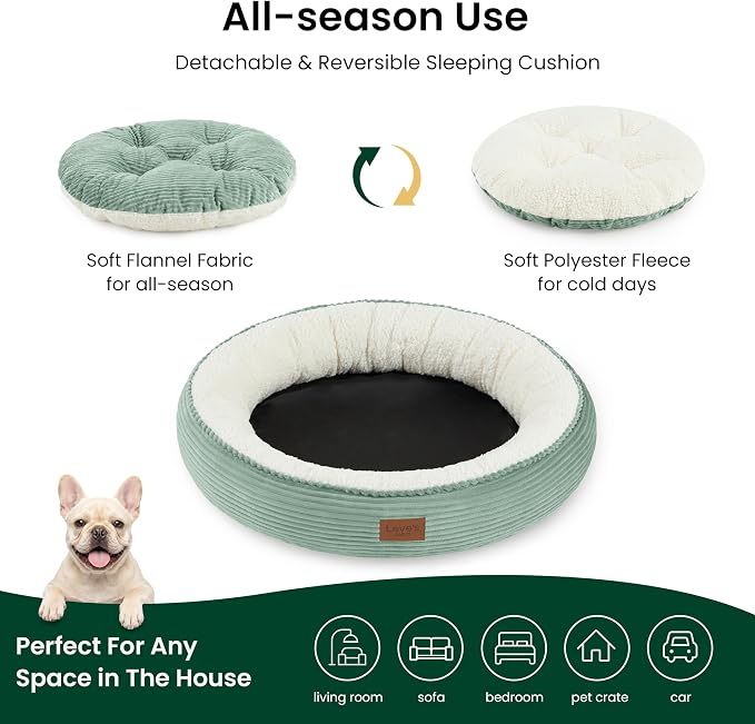 Love's cabin Round Donut Cat and Dog Cushion Bed, 30in Pet Bed for Medium or Large Dogs, Anti-Slip & Water-Resistant Bottom, Soft Durable Fabric Pet Beds, Washable Calming Cat Bed, Apple Green