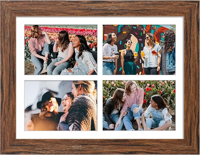 11x15 Picture Frame Display 4 opening 5x7 Picture Frame Collage,Multi Photo Frame with Mat,Plexiglass,Horizontal and Vertical Formats for Wall Decor,Carbonized Brown Wood Grain