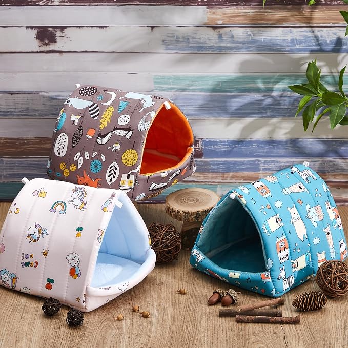 Cinnvoice Guinea Pig Hideout Bed Washable House Cage, Forest, 7.9 in | Soft Tunnel for Hamster Rabbit Bunny Chinchillas Hedgehog Mice Rat, Cozy Hideaway Habitat Accessories, Removable Cushion Pad
