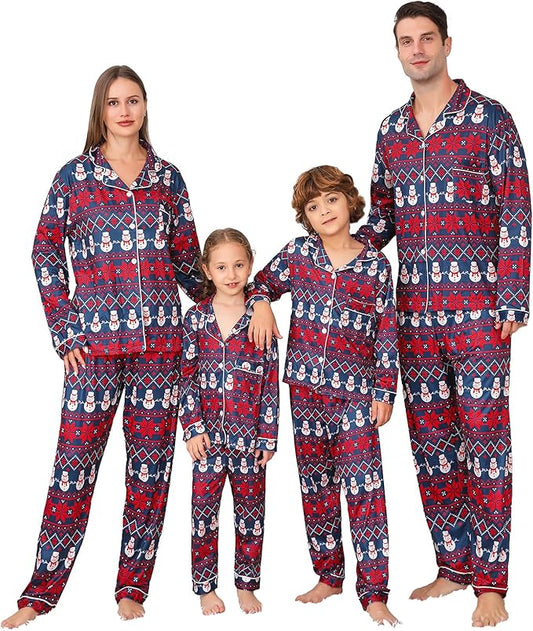 ANGELGGH Family Christmas PJs Matching Sets 2 Pcs Festival Party Pajamas Holiday Warm Sleepwear Couples Button Loungewear