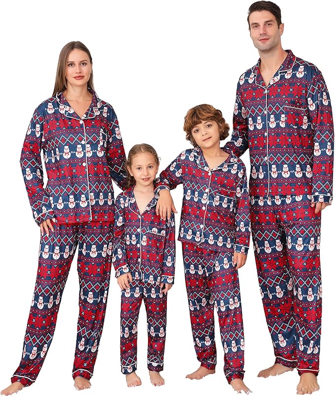 ANGELGGH Family Christmas PJs Matching Sets 2 Pcs Festival Party Pajamas Holiday Warm Sleepwear Couples Button Loungewear