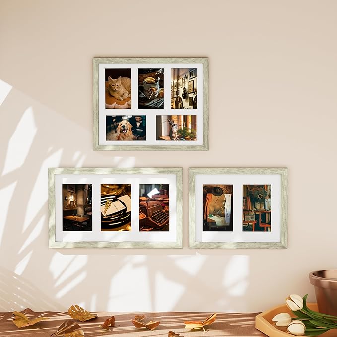 Vittanly 11x14 Collage Picture Frame, Displays 5Pcs 4x6 Pictures with Mat or 1Pcs 11x14 without Mat for Wall Mounting, Picture Frames Collage Wall Decor in Driftwood, 1 Pack