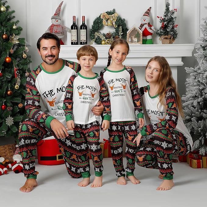 PYAEAS Matching Family Pajamas Sets Christmas PJ's Jammies Holiday Sleepwear Loungewear for Adult Women Men Xmas Outfits