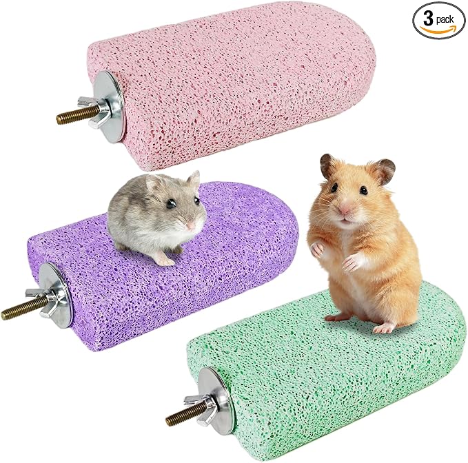 3 Pack Hamster Rat Lava Ledge Platform Teeth Grinding Chewing Toy (L) | Chinchillas Pumice Teeth Grinding Block Perch Stand Jumping Platform Small Animals Cage Accessories for Gerbil Mouse Bird