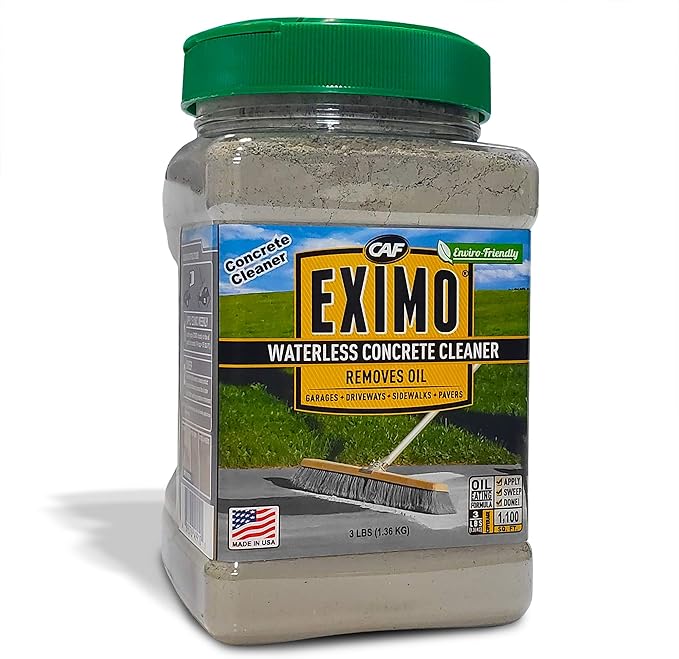 CAF Outdoor Cleaning EXIMO Waterless Concrete Cleaner, Oil Stain Remover for Asphalt, Driveway, Garage Floor, Basement and Walkway Surfaces, Natural Concrete Cleaner Powder Treatment, 3 lb Container