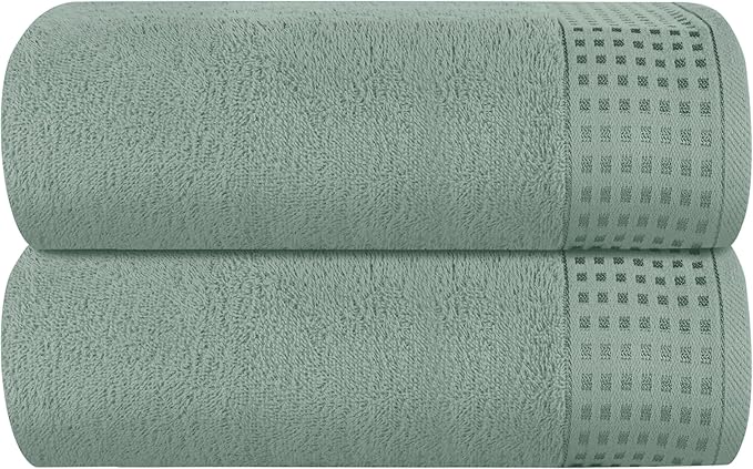 GLAMBURG 100% Cotton Oversized 2 Pack Bath Sheets 35x70, Ultra Soft Highly Absorbant Compact Quickdry & Lightweight Large Bath Sheet Set, Ideal for Gym Travel Camp Pool - Jade